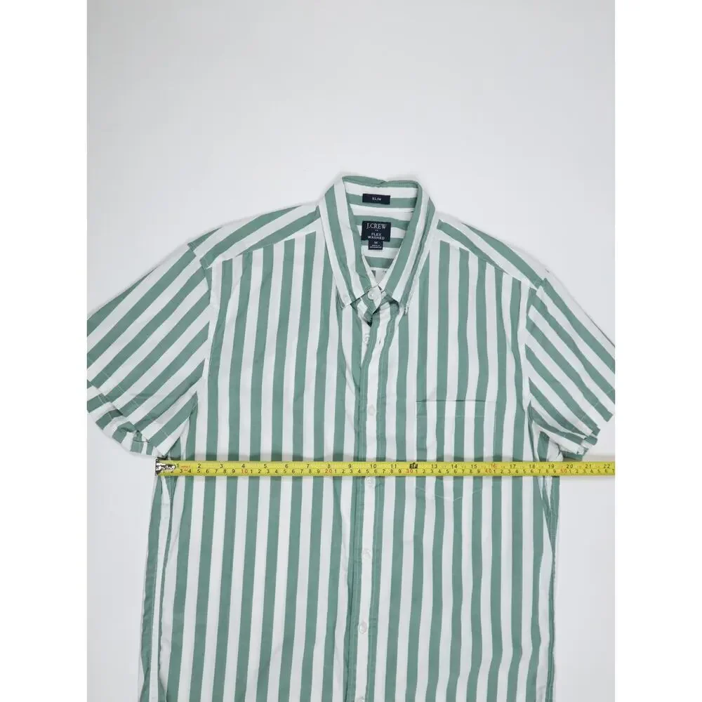 J.Crew Flex Washed Striped Shirt Green White Button Down Coastal Prep Resort M